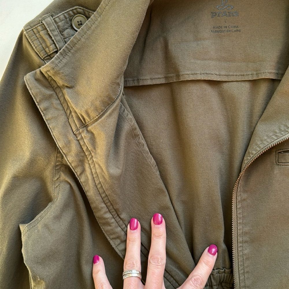 PrAna Mayve Army Green Military Style Full Zip Cotton Utility Jacket Size L - Picture 10 of 16